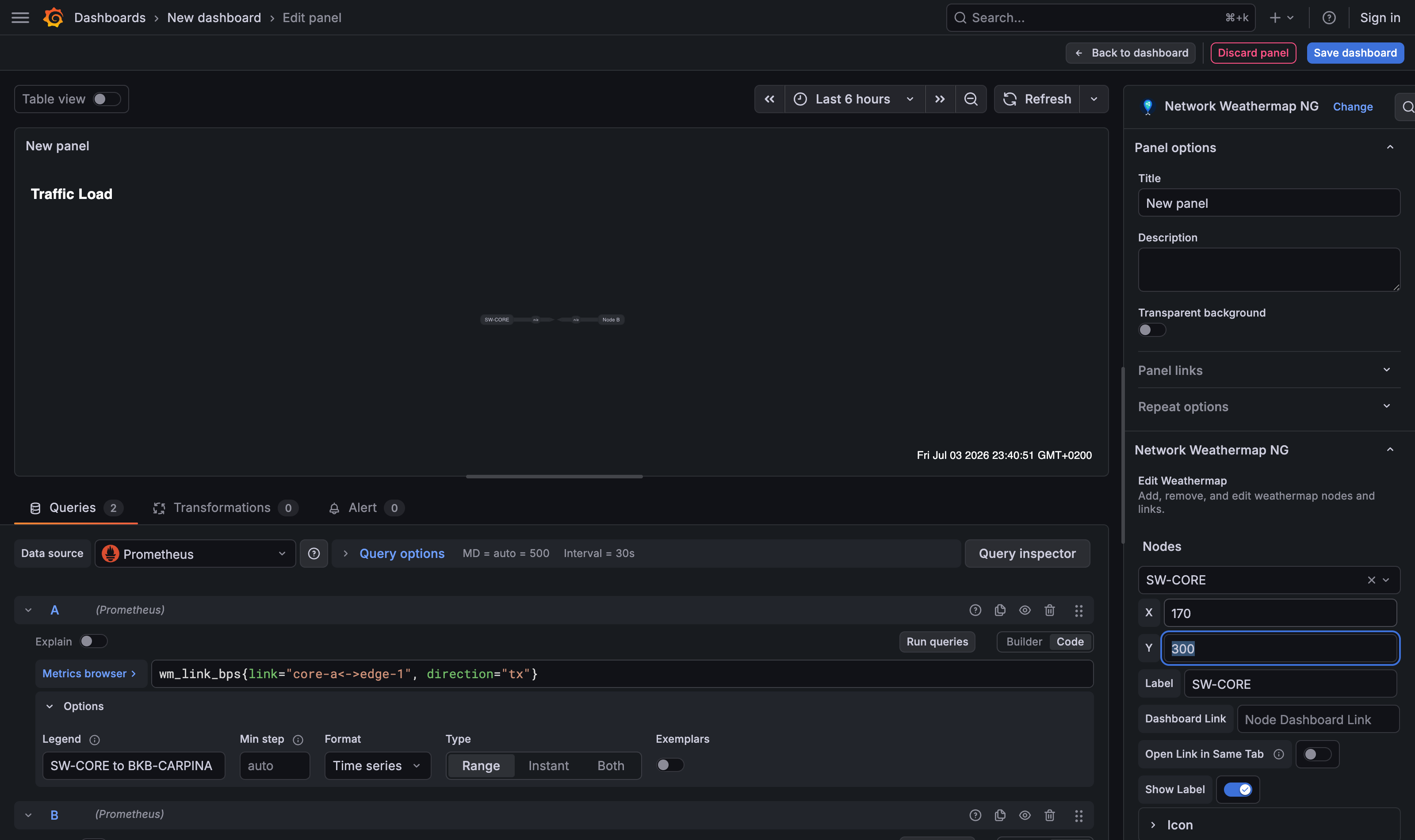 Editing the first node: label and position