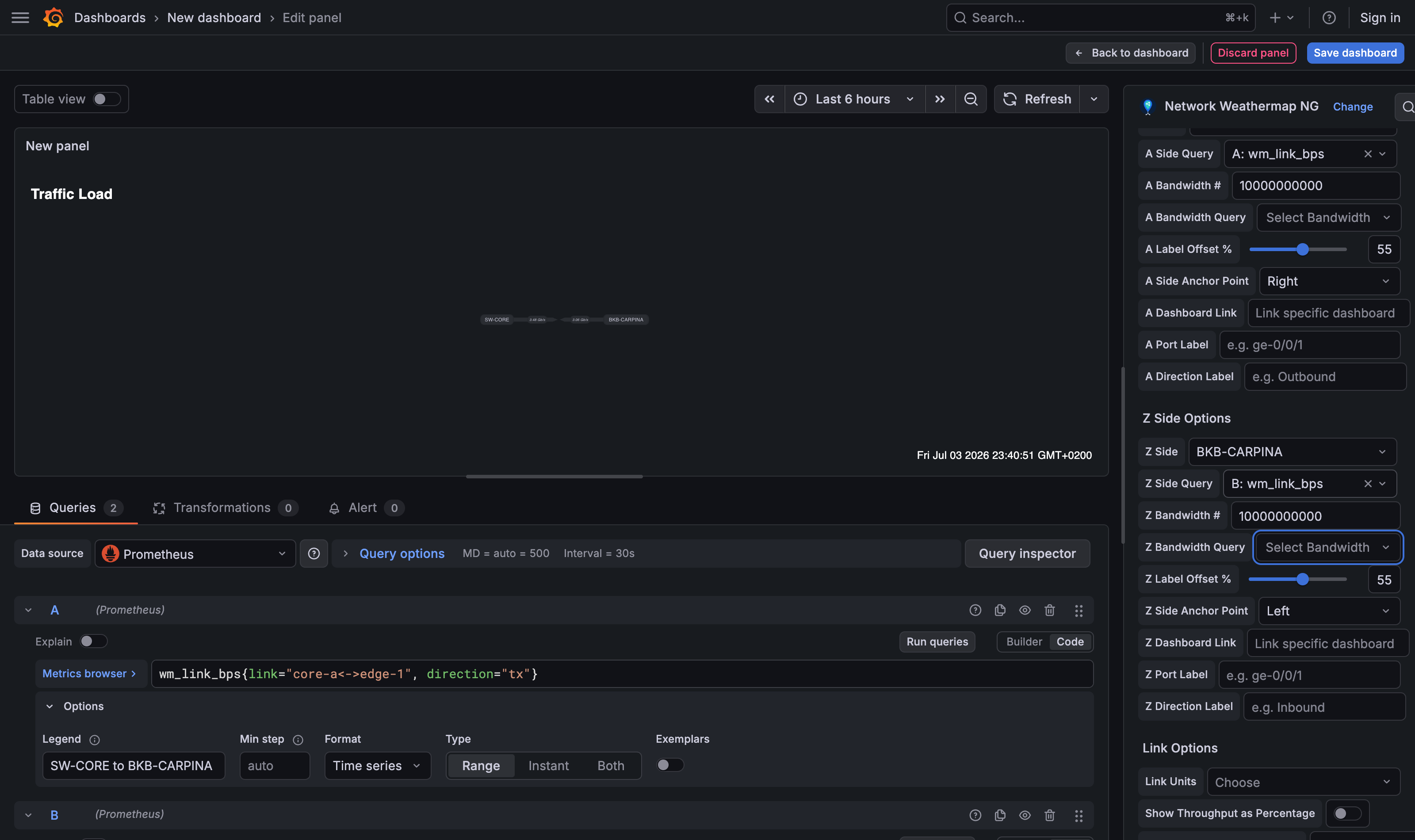 Link editor: A and Z side options with queries and bandwidth