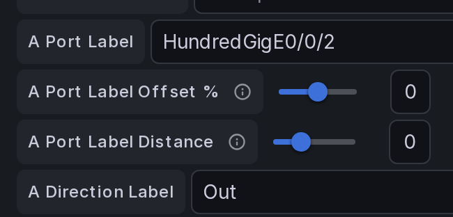 The A Port Label Offset and Distance sliders in the link editor
